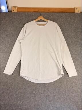 BYLT Shirt Mens Large White Long Sleeve Crewneck Drop Cut Tagless Stretch Fit